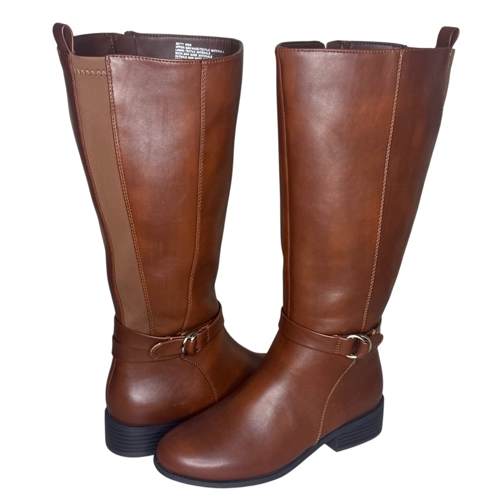 Crown & Ivy Faux Leather Brown Heeled Boots Size 7W NWT